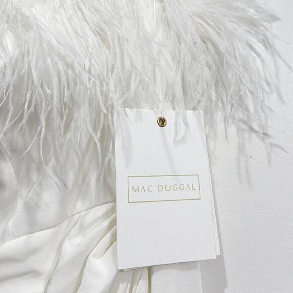 Mac Duggal 68147 White Feather Trim One Shoulder Dress Size 12 - Picture 9 of 9